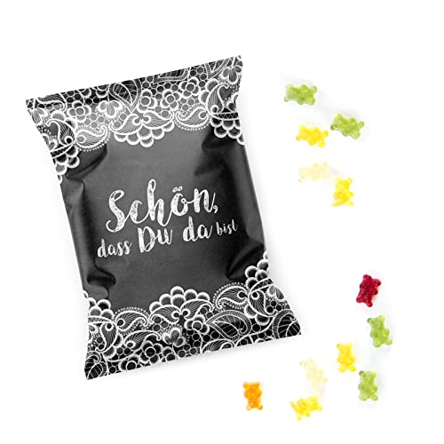 Logbuch-Verlag 10 Gummibärchen mini Tüten schwarz weiß Schön dass du da bist Gastgeschenk Süßigkeit für Gäste von Logbuch-Verlag
