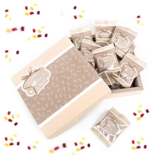 Logbuch-Verlag Geschenkbox mit 25 Schön, dass du da bist Gummibärchen Tüten Gastgeschenk für Hochzeit Taufe Event beige von Logbuch-Verlag