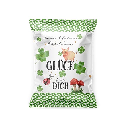 Logbuch-Verlag 10 Fruchtgummi Give-Aways Eine Portion Glück Glücksbringer Gastgeschenk essbar Silvester Neujahr Tischdeko 7 x 9 cm von Logbuch-Verlag