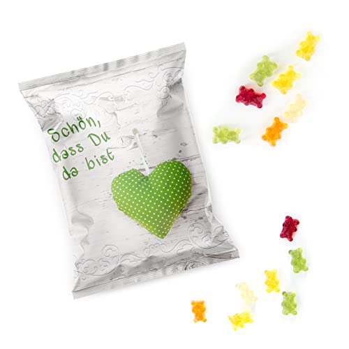 Logbuch-Verlag 200 Schön dass du da bist Gastgeschenke Gummibärchen Päckchen kleines Geschenk für Gäste für Hochzeit grün weiß von Logbuch-Verlag