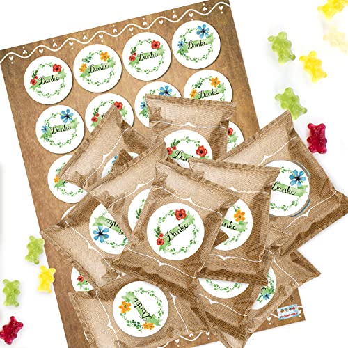 Logbuch-Verlag 24 Gastgeschenke - Gummibärchen Tütchen mit DANKE Aufklebern in beige weiß blau grün - Dankeschön Geschenk Kunden von Logbuch-Verlag