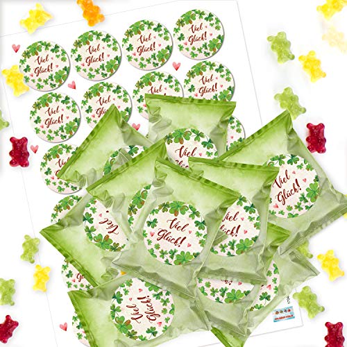 Logbuch-Verlag 24 Viel Glück Geschenke Silvester Neujahr Glücksbringer Fruchtgummi Tütchen grün weiß 7 x 9 cm von Logbuch-Verlag