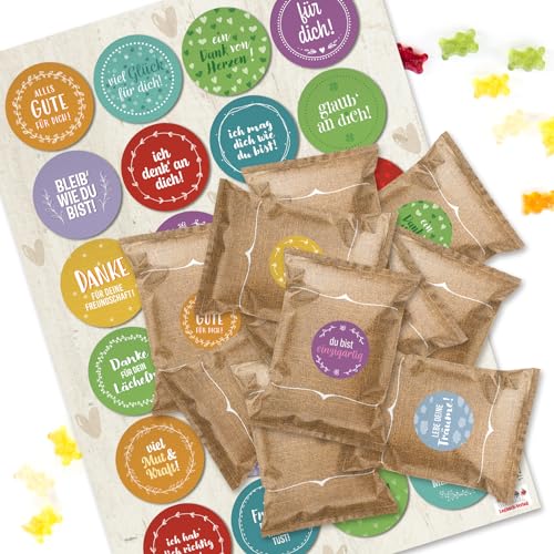 Logbuch-Verlag 24 mini Geschenke Neujahr Gummibärchen mit Sprüchen Motivation Freundschaft Gästegeschenk 7 x 9 cm von Logbuch-Verlag