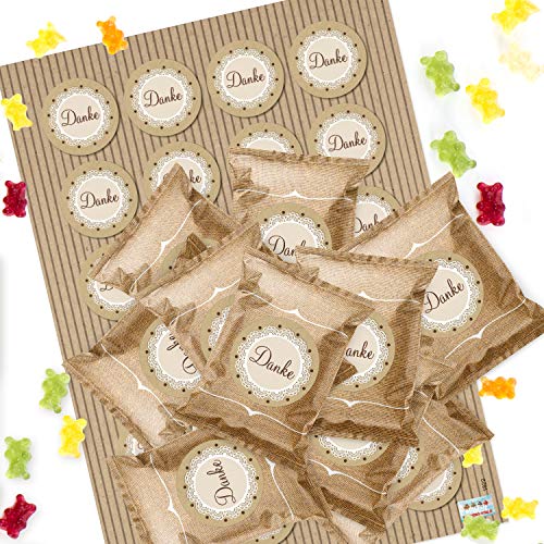 Logbuch-Verlag Mini Gummibärchen Tüten 24 kleine Fruchtgummi-Päckchen mit Danke Sticker Geschenk für Gäste Kunden von Logbuch-Verlag