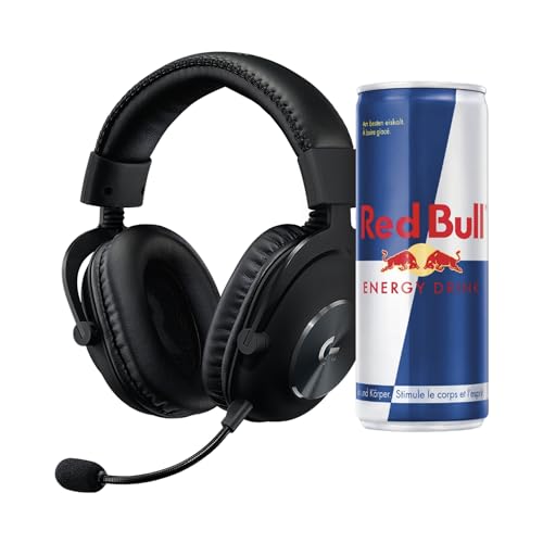 Logitech G PRO X Gamer Over-Ear Headset mit BLUE VO!CE Mikrofon + Red Bull Energy Drink Dosen Getränke 12er Palette - Schwarz von Logitech G