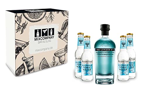 The London No 1 Geschenkset - Blue Gin 0,7l (47% Vol) + 4x Fever Tree Mediterranean Tonic Water 200ml inkl. Pfand MEHRWEG + Geschenkverpackung von THE LONDON