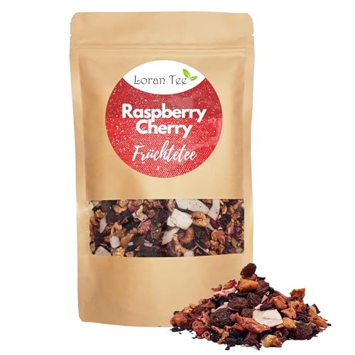 LORAN - Früchtetee Himbeere und Kirsche 150g, Kirschstückchen, Himbeerstücke, Hibiskusblüten, Bananenstücke, loser Früchtetee in Zippbeutel, koffeinfrei von Loran Tee