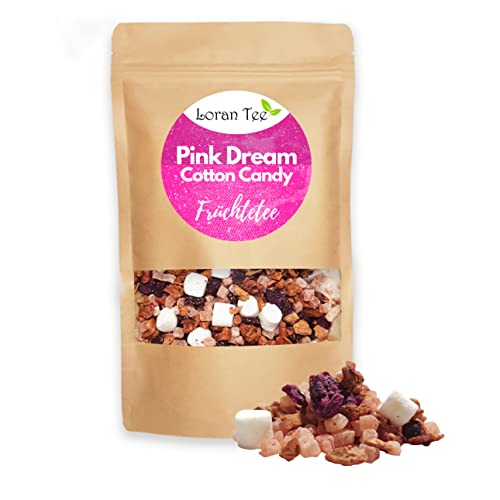 LORAN - Früchtetee mit Zuckerwatte-Himbeere Cotton Candy, Pink Dream, lose 150g, lila Drachenfruchtwürfel, Marshmallows,Himbeerstücke, für Kinder und schwangere geeignet von Loran Tee