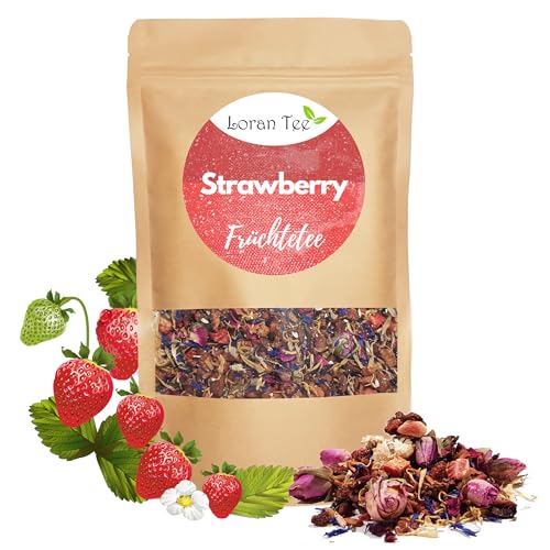 Loran - Erdbeer Früchtetee lose Strawberry 150g | Erbeerstücke, Himbeerstücke, Brombeerblätter, römische Kamille | Früchte Tee | Erfrischungstee auch geeignet für Kinder und Schwangere | Kindertee von Loran Tee