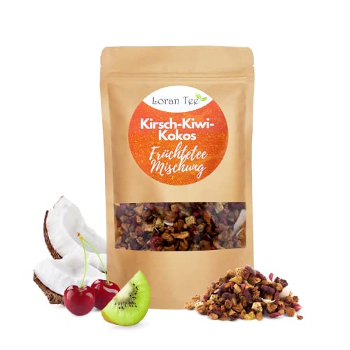 Loran Tee Kirsch-Kiwi-Kokos 150g Früchtetee, Standbodenbeutel mit losem Tee, Tee mit Fruchtstücken Aroma, vegan von Loran Tee
