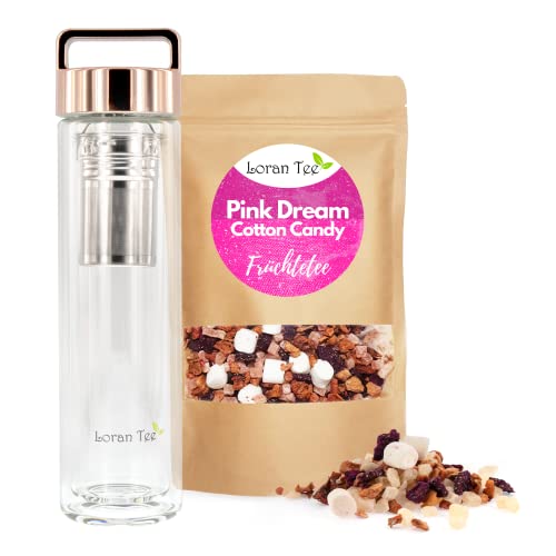 Loran Tee - Pink Dream Set, Zuckerwatte-Himbeere Früchtetee, lose 150g, Teeflasche Thermo 500ml von Loran Tee
