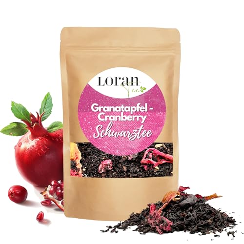 Loran Tee - Schwarzer Tee Granatapfel-Cranberry, 100g, Premium Qualität, Ceylon Tee, lose in Zippbeutel, Cranberryscheiben, Granatapfelkerne, Himbeerstücke, Bauernrosenblüten Loran Tee - Schwarzer Tee Granatapfel-Cranberry, 100g, Premium Qualität, Ceylon Tee, lose in Zippbeutel, Cranberryscheiben, Granatapfelkerne, Himbeerstücke, Bauernrosenblüten von Loran Tee