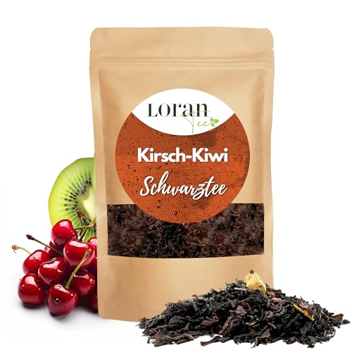 Loran Tee - Schwarzer Tee Kirsch-Kiwi, 100g, Premium Qualität, Ceylon Tee, lose in Zippbeutel, Sauerkirsch Drops, Kiwistücke, Sauerkirschstücke Loran Tee - Schwarzer Tee Kirsch-Kiwi, 100g, Premium Qualität, Ceylon Tee, lose in Zippbeutel, Sauerkirsch Drops, Kiwistücke, Sauerkirschstücke von Loran Tee
