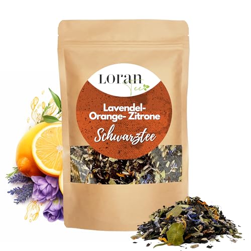 Loran Tee - Schwarzer Tee Lavendel-Orange-Zitrone, 100g, Premium Qualität, Ceylon Tee, lose in Zippbeutel, Earl Grey, Bergamotte, Malvenblüten Loran Tee - Schwarzer Tee Lavendel-Orange-Zitrone, 100g, Premium Qualität, Ceylon Tee, lose in Zippbeutel, Earl Grey, Bergamotte, Malvenblüten von Loran Tee