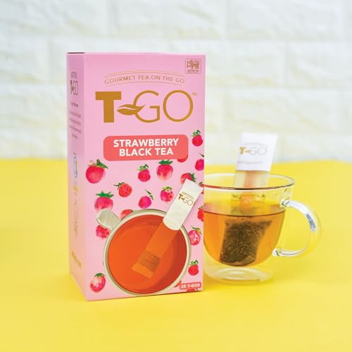 Loran Tee T-GO Erdbeer Schwarzer Tee, Teebeutel 25 Stück mit Stäbchen zum Umrühren, Erdbeertee für unterwegs von Loran Tee