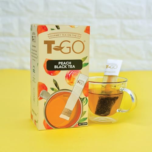 Loran Tee T-GO Pfirsich Schwarzer Tee, Teebeutel 25 Stück mit Stäbchen zum Umrühren, Pfirsich-Tee für unterwegs von Loran Tee
