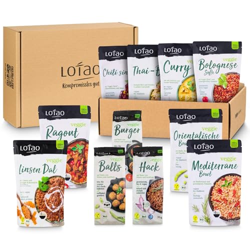 LOTAO Vegane Fertiggerichte - Entdecker Box: 11 BIO-Gerichte ohne Zusätze + Soja | Fertigessen für Mikrowelle | Vegane Lebensmittel Geschenkbox von Lotao