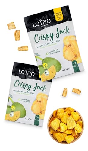 Knusprige LOTAO Jackfruit Chips: BIO Jackfrucht ohne Zuckerzusatz als fruchtiger Snack | Fruchtchips ungezuckert auch als Obst Topping für Müsli, Smoothie Bowl und Porridge (2 x 45g Probierset) von Lotao