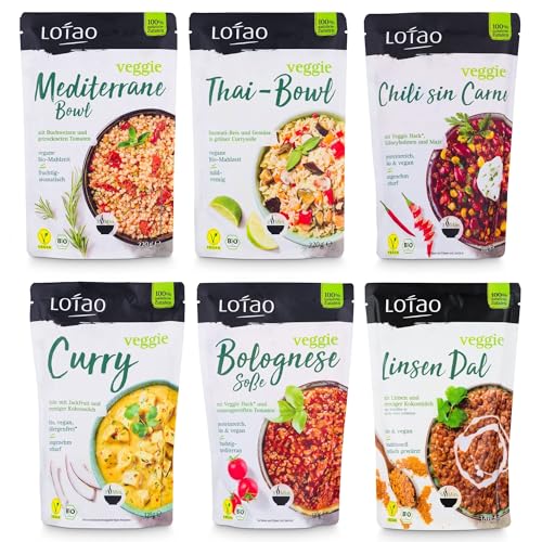 LOTAO vegane Genuss-Geschenkbox: 4x Bowls + 3x Saucen in Bio-Qualität, nur natürliche Zutaten | Vegetarische Lebensmittel ohne Konservierungsstoffe, ohne Geschmacksverstärker, ohne Kühlung haltbar von Lotao