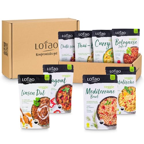 LOTAO vegane Genuss-Geschenkbox: 4x Bowls + 3x Saucen in Bio-Qualität, nur natürliche Zutaten | Vegetarische Lebensmittel ohne Konservierungsstoffe, ohne Geschmacksverstärker, ohne Kühlung haltbar von Lotao