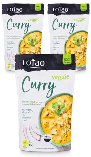 LOTAO Veggie Curry Sauce Set 3x320g | Vegane Fertigsauce Curry mit Jackfruit als veganer Fleischersatz | Vegane Lebensmittel in Bio Qualität | Lange haltbare Fertiggerichte für Mikrowelle von Lotao