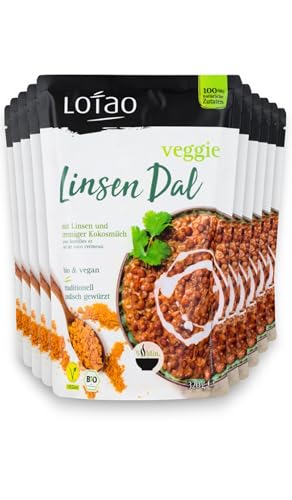 LOTAO Veggie Linsen Dal 10x320g Paket Vegane Fertiggerichte | BIO-Gerichte ohne Zusätze und Soja | Schnell und praktisch: Fertigessen für Mikrowelle und Pfanne | Vegane Lebensmittel für jeden Tag von Lotao