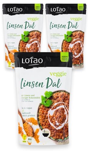 LOTAO Veggie Linsen Dal 3x320g Set Vegane Fertiggerichte | BIO-Gerichte ohne Zusätze und Soja | Schnell und praktisch: Fertigessen für Mikrowelle und Pfanne | Vegane Lebensmittel für jeden Tag von Lotao