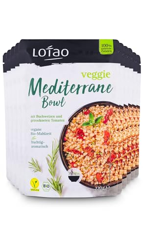 LOTAO Veggie Mediterrane Bowl 10x220g Vegane Fertiggerichte Paket | BIO-Gericht ohne Zusätze + Soja | Schnell + praktisch: Fertigessen für Mikrowelle + Pfanne | Vegane Lebensmittel für jeden Tag von Lotao