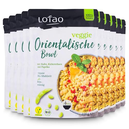 LOTAO Veggie Orientalische Bowl 10x220g Vegane Fertiggerichte Paket | BIO-Gericht ohne Zusätze + Soja | Schnell + praktisch: Fertigessen für Mikrowelle + Pfanne | Vegane Lebensmittel für jeden Tag von Lotao