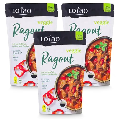 LOTAO Veggie Ragout Sauce Set 3x320g | Vegane Fertigsauce mit Jackfruit als veganer Fleischersatz | Vegane Lebensmittel in Bio Qualität | Lange haltbare Fertiggerichte für Mikrowelle von Lotao