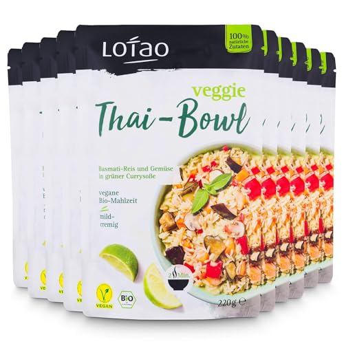 LOTAO Veggie Thai Bowl 10x220g Paket Vegane Fertiggerichte | BIO-Gerichte ohne Zusätze und Soja | Schnell und praktisch: Fertigessen für Mikrowelle und Pfanne | Vegane Lebensmittel für jeden Tag von Lotao