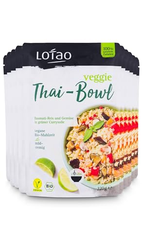 LOTAO Veggie Thai Bowl 10x220g Paket Vegane Fertiggerichte | BIO-Gerichte ohne Zusätze und Soja | Schnell und praktisch: Fertigessen für Mikrowelle und Pfanne | Vegane Lebensmittel für jeden Tag von Lotao