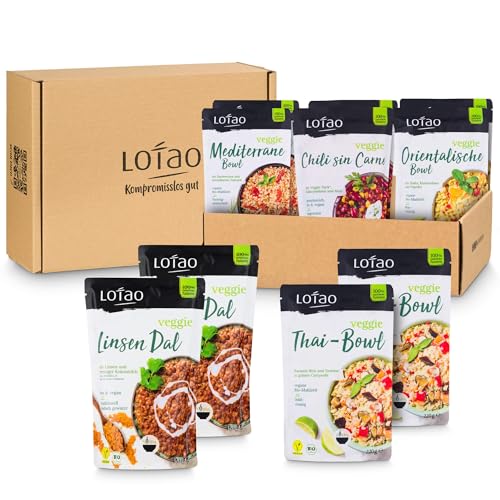 LOTAO Vegane Fertiggerichte - Bowl Box: 10 BIO-Gerichte ohne Zusätze und Soja | Schnell und praktisch: Fertigessen für Mikrowelle und Pfanne | Vegane Lebensmittel in Geschenkbox von Lotao