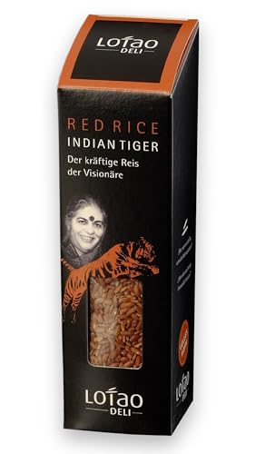 Kräftiger Lotao Bio-Reis Tiger Umbra (1x 300g) Roter Bio-Vollkornreis ohne Farbstoffe | Körnig aromatische Reis-Rarität | Naturreis mit wertvollen Ballaststoffen, ungesättigten Fettsäuren, 9% Protein von Lotao