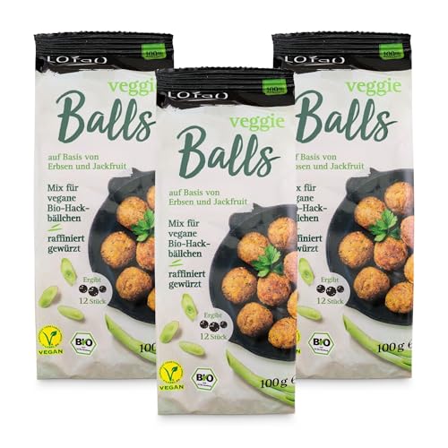 Würzige LOTAO Veggie Balls - 3x100g Mix für vegane Frikadellen | Veganer Fleischersatz für Bouletten, Bratlinge, Hackbällchen aus Erbsenprotein + Jackfruit | Vegane BIO Lebensmittel ohne Zusätze von Lotao
