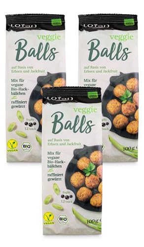 Würzige LOTAO Veggie Balls - 3x100g Mix für vegane Frikadellen | Veganer Fleischersatz für Bouletten, Bratlinge, Hackbällchen aus Erbsenprotein + Jackfruit | Vegane BIO Lebensmittel ohne Zusätze von Lotao