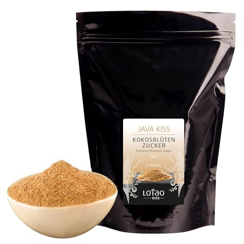 LOTAO Kokosblütenzucker Bio 1kg: Java Kiss | Brauner Zucker Ersatz mit Karamell-Note | Palmzucker: unraffinierter Zucker aus Kokosblütensirup | natürliches Süßungsmittel für Backen, Kaffee + Tee von Lotao