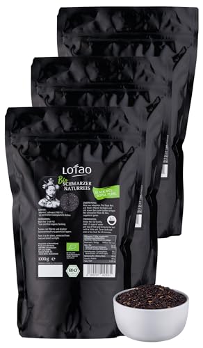 Lotao Schwarzer Reis (3x 1000g, Bio Qualität) ROYAL PEARL BLACK | Hochwertiger Bio Vollkornreis: Ohne Zusätze und ungeschält | Der schwarze Reis als Hingucker für Asia Küche: Chinesisch Thai uvm. von Lotao