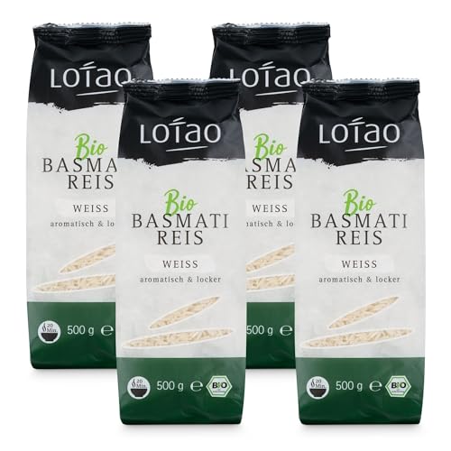 Lotao Set Basmati Reis Vollkorn / Weiß, Bio, 4x 500 g (Weiß, 4 x 500 Gramm) von Lotao