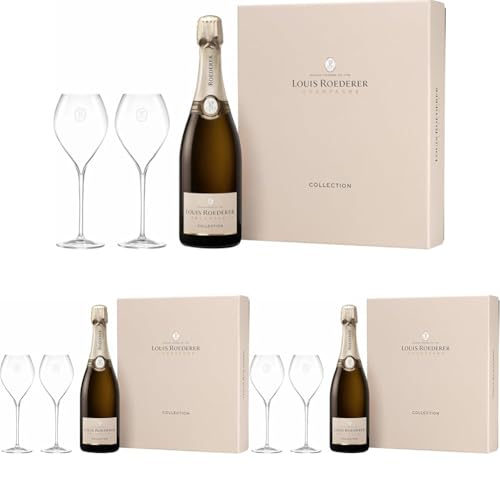 Louis Roederer Champagner Roederer Collection Genuss zu Zweit - Geschenkset 1 Flasche + 2 Gläser - Nachfolger Brut Premier Champagner (1 x 0.75 l) (Packung mit 3) von Louis Roederer