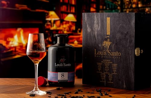 Geschenkset von Louis Santo | 8 Jahre alter Premium Rum aus der Dominikanischen Republik | 0.5 l | inkl. 2 Nosing Gläser in einer edlen Holzkiste von Louis Santo