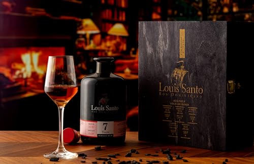 Louis Santo Premium Single Rum Geschenkset | 7 Jahre alter Rum mit 2 Nosing Gläsern in edler Holzkiste von Louis Santo