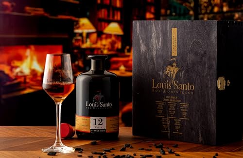 Louis Santo Rum Geschenkset, 0,5 Liter Premium Rum 12 Jahre, 2 Nosing Gläser, Edle Geschenkbox von Louis Santo