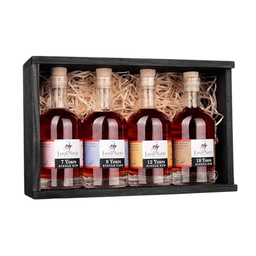 Louis Santo Premium Rum Tasting Set 7, 8, 12 & 18 Jahre | 4x100 ml für bis zu 5 Personen | Rum Geschenkset für Liebhaber | 4 verschiedene dominikanische Rums im Probierset von Louis Santo