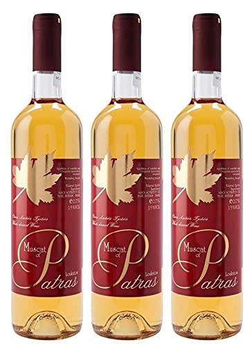 Muskat aus Patras 3x 0,75l Loukatos Likörwein weiß | 15% Vol. | + 1 x 20ml Olivenöl"ElaioGi" aus Griechenland von Jlwiy