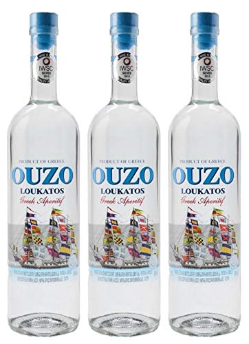 Ouzo Loukatos 3x 0,7l 38% Vol. | Milder Ouzo aus Patras | + 20ml Jassas Olivenöl von Loukatos