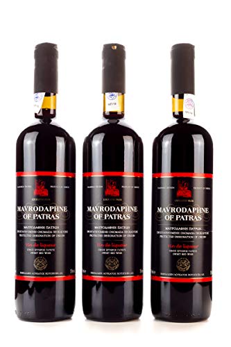 3x 750ml Mavrodaphne Loukatos Rotwein im Set 15% Vol. griechischer Süßwein Likörwein Dessertwein + 10ml kretisches Olivenöl Sachet zum testen gratis von Loukatos