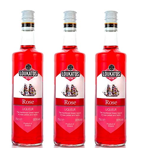 3x700ml Rosenlikör Loukatos 20% Likör Rose aus Griechenland - Rosen Liqueur Schnaps 3er Set + 10ml kretisches Olivenöl zum testen von Loukatos