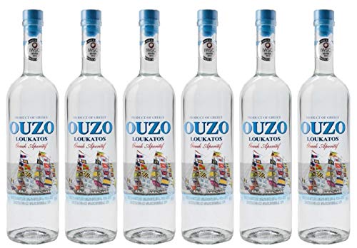 Ouzo Loukatos 6x 0,7l 38% Vol. | Milder Ouzo aus Patras | + 20ml Jassas Olivenöl von Jassas Griechische Feinkost