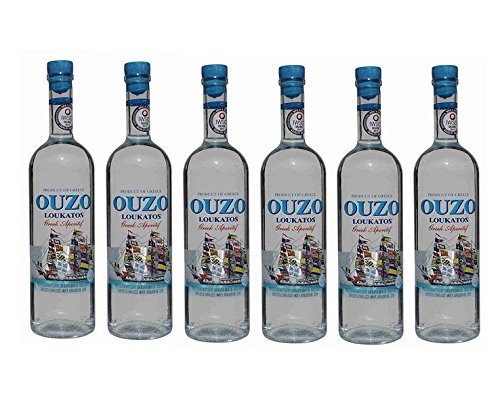 6x feiner Ouzo Loukatos je 700ml 38% Vol. aus Griechenland - griechischer Destillat Likör Tresterbrand Trester Uso Anis Schnaps Patras + 2x Probiersachets Frappe oder Olivenöl von Loukatos